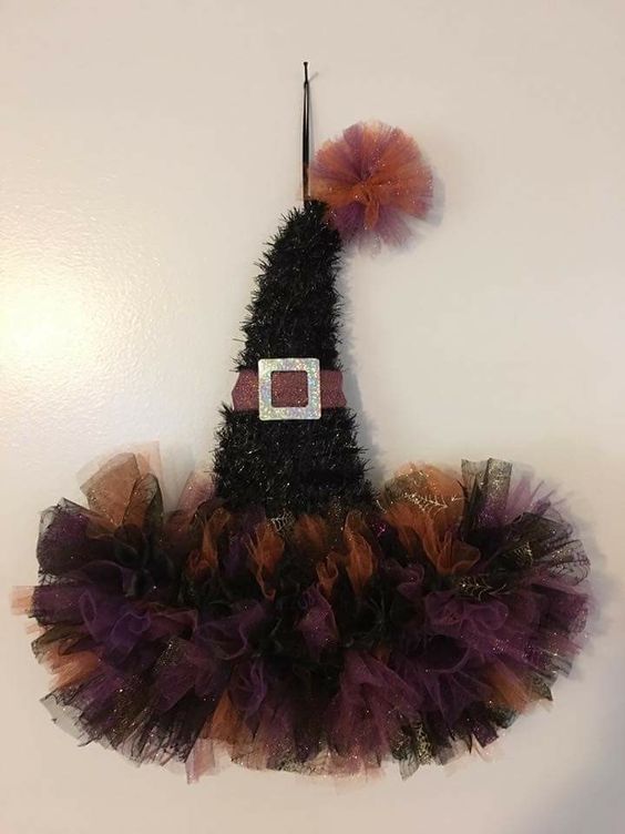 Black & Orange Witch Hat Wreath